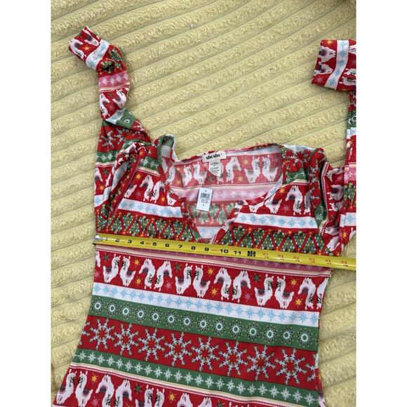 SHO SHO Llama Snowflake Jumpsuit Pajamas With Winter Holiday Christmas Festive L - Picture 5 of 8